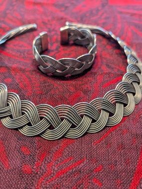 Handcrafted Braided Silver-Tone Necklace and Bracelet Set